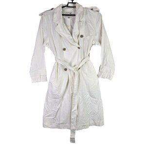 Womens A New Day White Linen Rayon Blend Trench Coat Belted Double Breasted XL